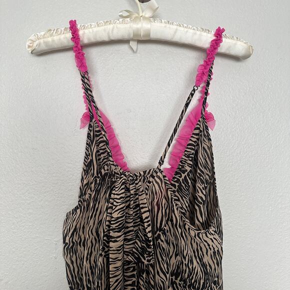 Vintage Y2K Betsey Johnson Chiffon Zebra Print Pink Ruffle Bow Chemise Babydoll - Picture 7 of 8